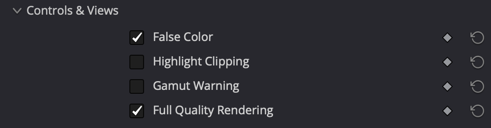 Controls & Views controls in macunfilm for DaVinci Resolve