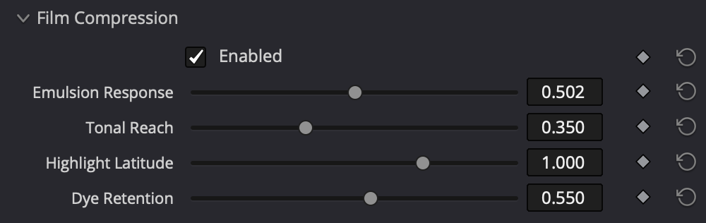 Film Compression controls in macunfilm for DaVinci Resolve